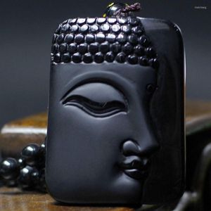 Pendentif Colliers Naturel Noir Obsidienne Sculpté Bouddha Chanceux Amulette Collier Pour Femmes Hommes PendentifsBijoux De Mode