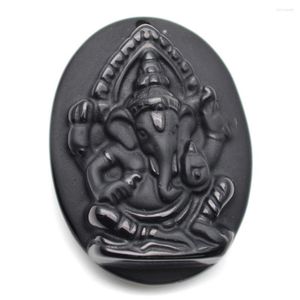 Pendentif Colliers Obsidienne Noire Naturelle Pierre Sculptée Éléphant Ganesha Bouddha Fit Collier Bouddhiste Fabrication De Bijoux