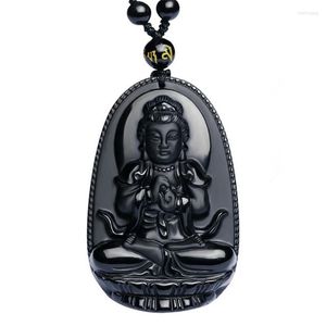 Hanger kettingen natuurlijke zwarte obsidiaan gesneden boeddha geluk amulet ketting voor vrouwen mannen sieraden energie steen genezing reiki cadeau