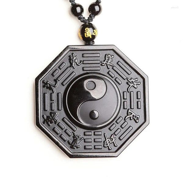 Collares colgantes Collar de obsidiana negra natural Amuleto de la suerte Chino BAGUA Hombres Mujeres Joyería Fengshui Energía Piedra Curación Reiki Regalo