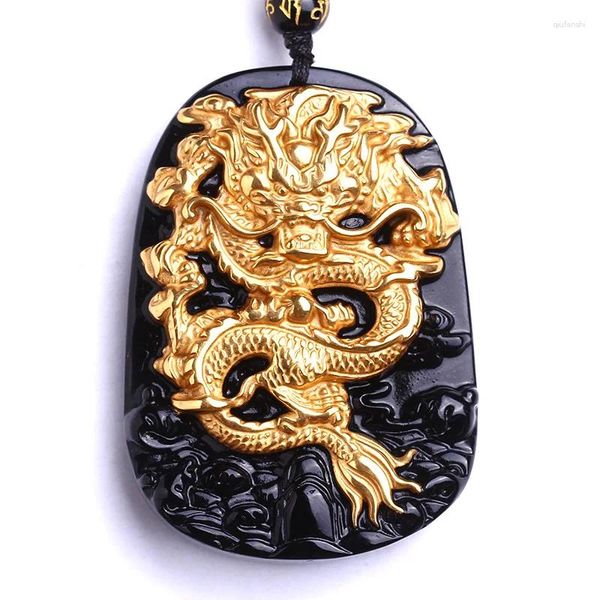 Colliers pendants Notor Noir Obsidien sculpture Dragon Lucky Amulet Collier pour femmes hommes