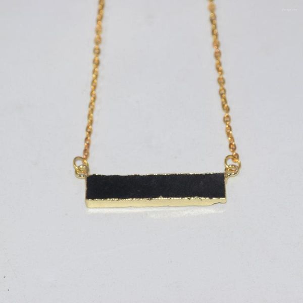 Collares colgantes de la cadena de la cadena del rectángulo de obsidiana negro 2023 bisel de oro conector de piedra de gema vintage para mujeres