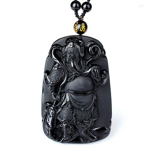 Collares pendientes obsidiana negra Natural tallada Xuanwu emperador amuleto de la suerte bendición collar de cuentas gratis Fahion hermosa joyería
