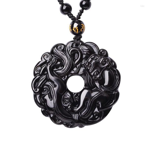 Pendentif Colliers Naturel Noir Obsidienne Pierre Brave Boucle Cristal Collier Dragon Danse Pour Femmes Hommes Pendentifs Bijoux De Mode