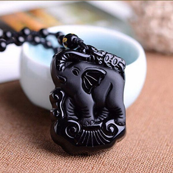 Collares colgantes Obsidiana negra natural tallada lindo elefante colgantes afortunados collar gratis piedra fina cristal moda mujer hombre amuleto