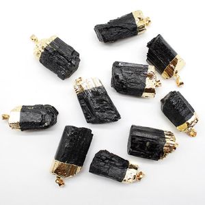 Colliers pendants Naturel Black Tourmaline Stone Electroplate Gold Color Pilier d'énergie cylindrique DIY FEMME HOMME BIELLOGE 5PCPENDANT