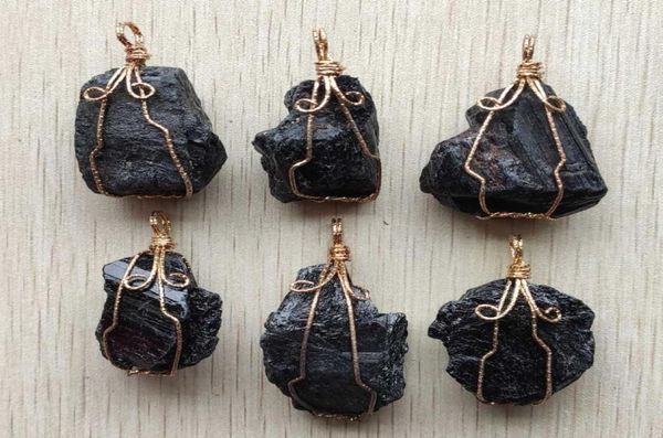 Collares colgantes Pendientes de la moda de la piedra negra natural para la piedra para joyas que hacen 6 piezas al por mayor/lotpendant8778745