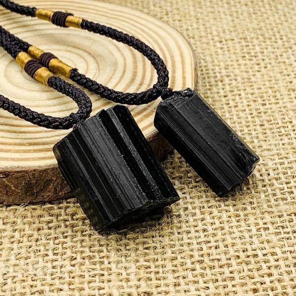 Pendentif Colliers Naturel Noir Tourmaline Pierre Jet Type Collier Ornements Quartz Énergie Guérison Accessoire Bijoux Cadeau