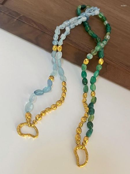 Pendentif Colliers Naturel Bleu Vert Jade Demi Perles Collier Ras Du Cou Femmes Bijoux Punk Designer Piste Rare Robe Boho Japon Coréen