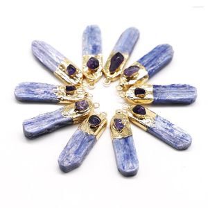 Pendentif Colliers Naturel Bleu Kyanite Pierre Brute Améthyste Plaqué Or Cristal Mosaïque Collier Charmes Bijoux Accessoires En Gros 6 pcs