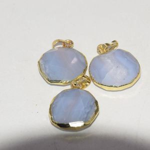 Hanger kettingen natuurlijke blauwe stenen ronde voor sieraden maken 2023 vrouwen onyx chalcedony charme goudstreep agates segment edelstenen mooi