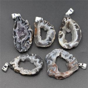 Anhänger Halsketten Natürliche brasilianische galvanisierte schwarze Farbe kantige Scheibe offene Achate Geode Drusy Druzys für Halskette Frauen SchmuckherstellungPe