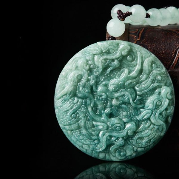 Colliers pendentifs Collier rond double face avec dragon en pierre de jade de Birmanie naturelle