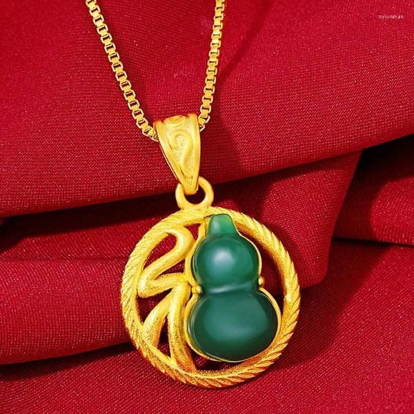 Pendentif Colliers Calcédoine Naturelle Jade Gourde Pour Femmes Jaune Or Plaqué Vert Agate Collier De Pierres Précieuses Fine Bijoux Cadeaux