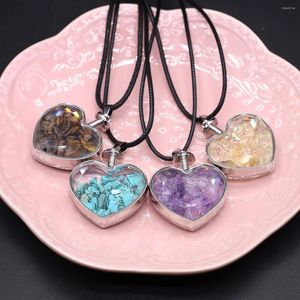 Pendentif Colliers Naturel Puce En Forme De Coeur Souhaitant Bouteille En Verre En Cuir Corde Collier Améthystes Oeil De Tigre Rose Quartz 45 5 cm Hommes Bijoux