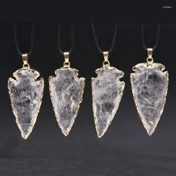 Collares colgantes Collar de cristal claro natural Mujeres Hombres Punk Healing Stone Joyería Rough Arrowhead Point Péndulo Cuarzo blanco