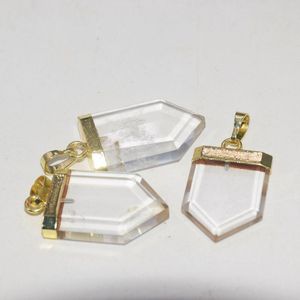 Collares con colgante de piedra de cuarzo de cristal transparente Natural para mujer, escudo para hacer joyas, dijes 2022, gorra dorada, colgante de cabeza de flechas de roca