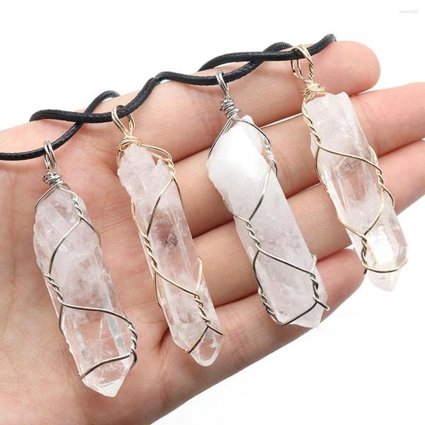 Pendentif Colliers Naturel Clair Quartz Cristal Rectangulaire Énergie Minérale Décorative DIY Collier À La Main Bijoux Accessoires