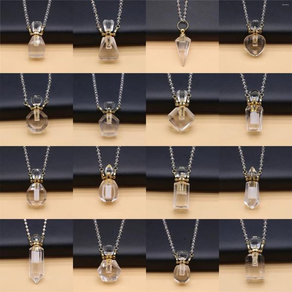 Pendentif Colliers Naturel Clair Quartz Pierre Diffuseur D'huile Essentielle Perle Chaîne Bouteille De Parfum Collier Femmes Bijoux Fête