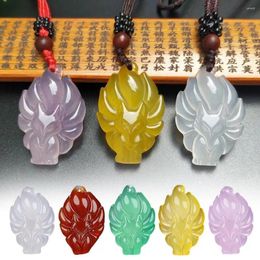 Pendentif Colliers Couleur Naturelle Fluorite Collier de Jade à Neuf Queues Chinois Sculpté Mode Charme Bijoux Amulette Cadeaux pour Femmes Hommes