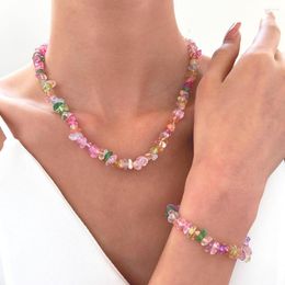 Pendentif Colliers Collier de pierre de couleur naturelle Bracelet Set Multi Color Perle Cristal avec Clear Clear Bijoux Bohème Bijoux