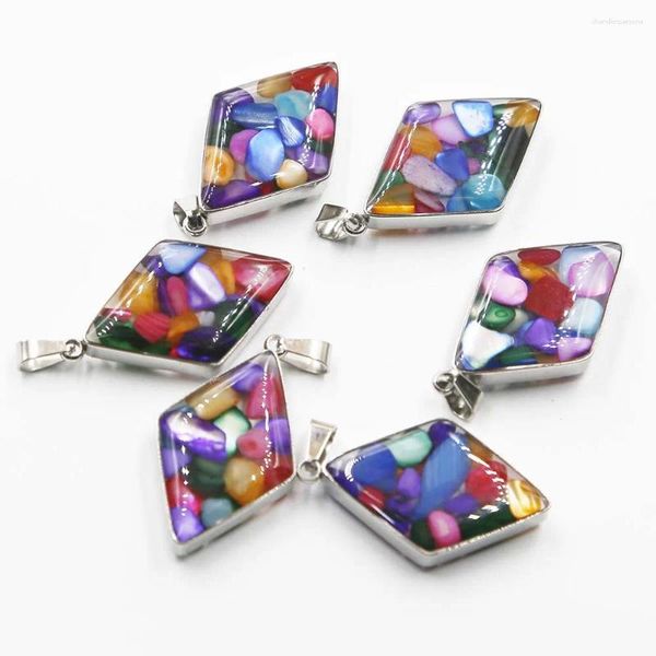 Pendentif Colliers Pierre concassée naturelle Résine rhomboïde Collier en acier inoxydable Charms de mode Boucles d'oreilles Bijoux Accessoires en gros 6pcs