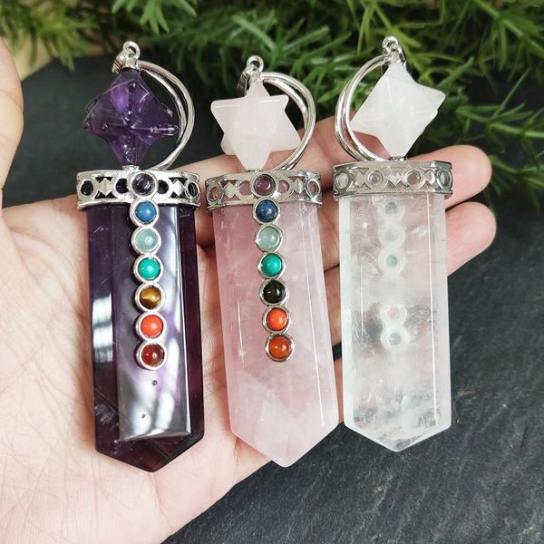 Collares colgantes Cristal natural 7 Punto de chakra Merkaba Estrella Energía Joyería de piedra Curación Reiki Regalos de piedras preciosas