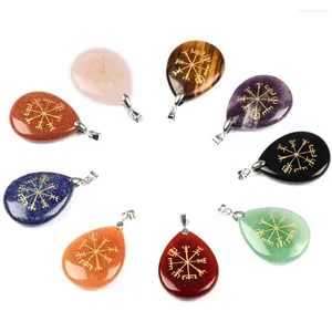 Pendentif Colliers Cristal Naturel Agate Sculpture Boussole Gouttelette D'eau Pierre Artisanat Ornements Viking Symbole Rune Vegvisir Bijoux Faits À La Main