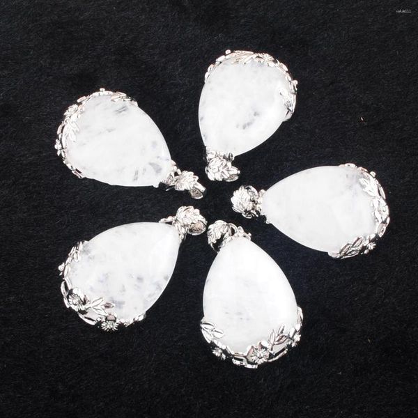 Pendentif Colliers Cristal Naturel Fleur En Forme De Larme Femmes Reiki Chakra Charme Bijoux Accessoires En Gros 5 Pcs / Lot TN3464