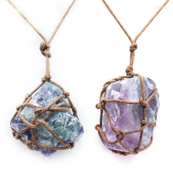 Collares con colgante de fluorita de cristal Natural, collar con piedra curativa de cuarzo Druzy, colgante para mujeres y hombres, péndulo, joyería de Chakra Reiki