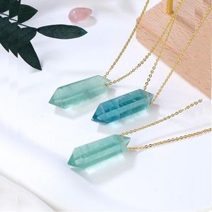 Pendentif Colliers Cristal Naturel Vert Fluorite Double Pointu Colonne Rose Original Pierre Collier Spirituel Bijoux De Mode