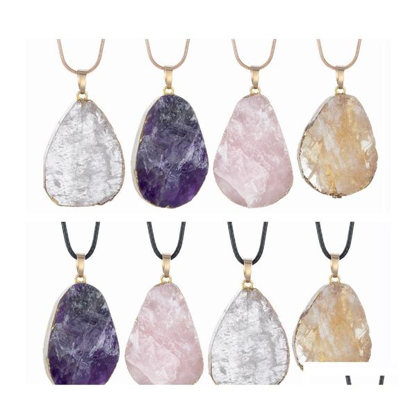 Collares pendientes Collar colgante de cristal natural Piedra de cuarzo Curación Irregar Joyería de chakra hecha a mano para mujer Chica Cadena larga Dr Dhumd