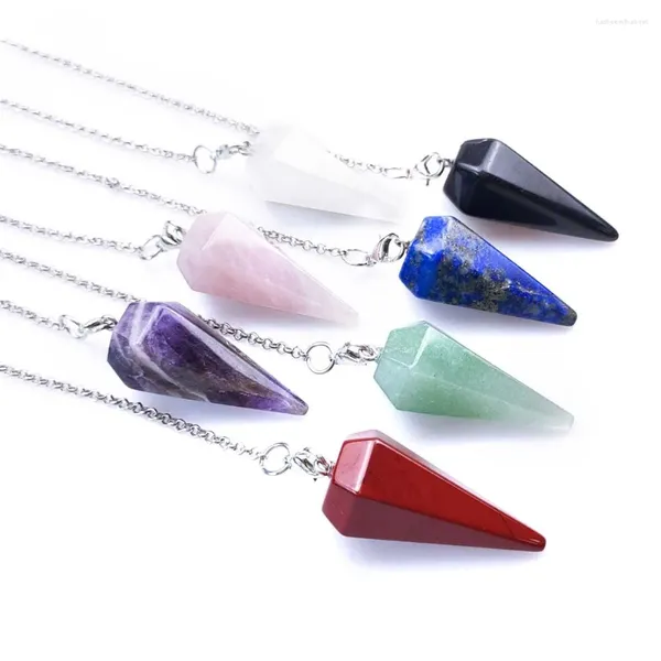 Pendentif Colliers Pendules en cristal naturel Chakra Reiki Guérison pour la divination Dowsing Quartz Minéraux Pendule Bijoux de femmes hommes