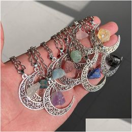 Hanger Kettingen Natuurlijk Kristal Reiki Steen Retro Maan Ketting Geometrisch Geloof Genezing Kwarts Ketting Sieraden Feest Geschenken Voor Drop Dhywg