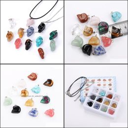 Pendentif Colliers Cristal Naturel Rose Quartz Pierre Sculpté Skl Têtes Forme Collier Chakra Guérison Bijoux Pour Dhseller2010 Dhovn