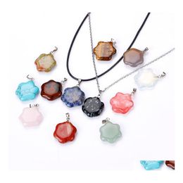 Pendentif Colliers Cristal Naturel Rose Quartz Pierre Flowe Forme Collier Chakra Guérison Bijoux Pour Femmes Yummyshop Drop Livraison Stylo Dhzd0