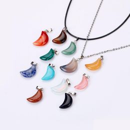 Hanger Kettingen Natuurlijk Kristal Rozenkwarts Steen Crescent Moon Shape Ketting Chakra Healing Sieraden Voor Vrouwen Mannen Drop Levering P Dh1Up