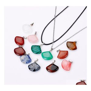 Hanger kettingen natuurlijke kristal rozenkwarts stenen ventilatorvorm ketting chakra genezende sieraden voor vrouwen lekkere drop levering penda dhzel