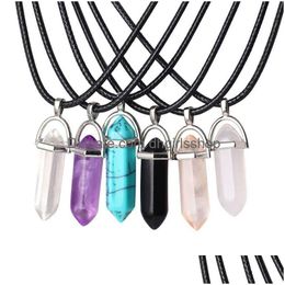 Pendentif Colliers Collier en pierre de cristal naturel créatif colonne hexagonale Rose Quartz guérison mode verre bijoux livraison directe Pe Dha18