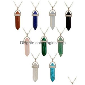 Pendentif Colliers Naturel Cristal Pierre Collier Mode Hexagonal Cylindrique Gemstone Partie Décoration Bijoux Cadeau Fournitures Ceinture Dhfjc