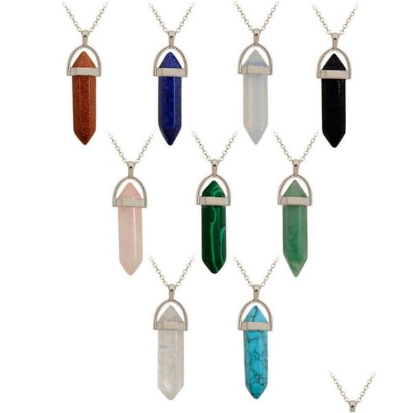 Pendentif Colliers Cristal Naturel Pierre Collier De Mode Hexagonal Cylindrique Gemme Partie Décoration Bijoux Cadeau Fournitures Ceinture Dhclu