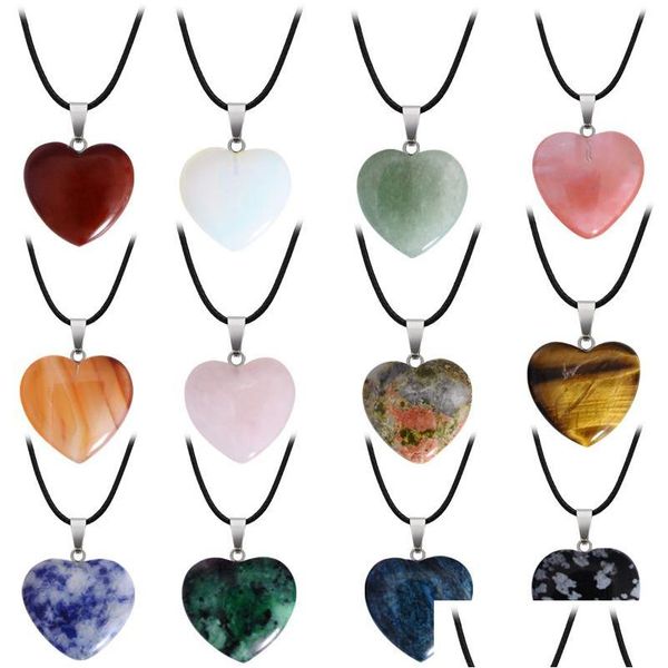 Colliers pendentifs Collier pendentif en pierre de cristal naturel sculpté à la main créatif en forme de coeur colliers de pierres précieuses accessoire de mode cadeau W Dhpmq