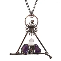 Colliers pendants Crystal Natural Crystal Soleil Triangle Triangle Bronze rétro Amethyste Incru