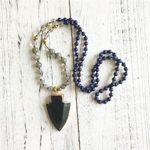 Hanger kettingen natuurlijke kristallen lapis lazuli labradoriet heldere kwarts kralen knoop hand ketting 108 mala