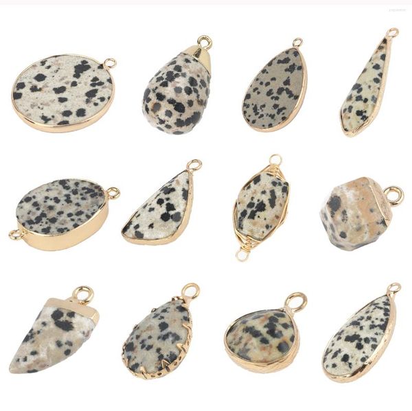 Collares colgantes Natural Dálmata Jasper Piedra Charm Mujeres Conector para la fabricación de joyas DIY Pulsera hecha a mano Collar Pendiente Suministros