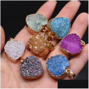 Colliers pendants Druzys Natural Stone Heart Shape Agates Charmes pour faire un collier de bijoux diy bijoux 22x25 mm de livraison de gouttes bijoux p dhrji