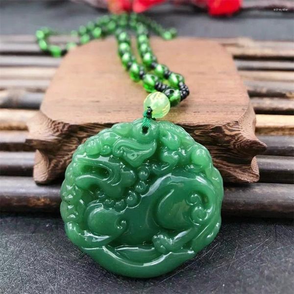 Collares colgantes de moda natural jade tallado kylin pixiu dragon amuleto chino collar de piedra mujer joyas de cuello de fiesta