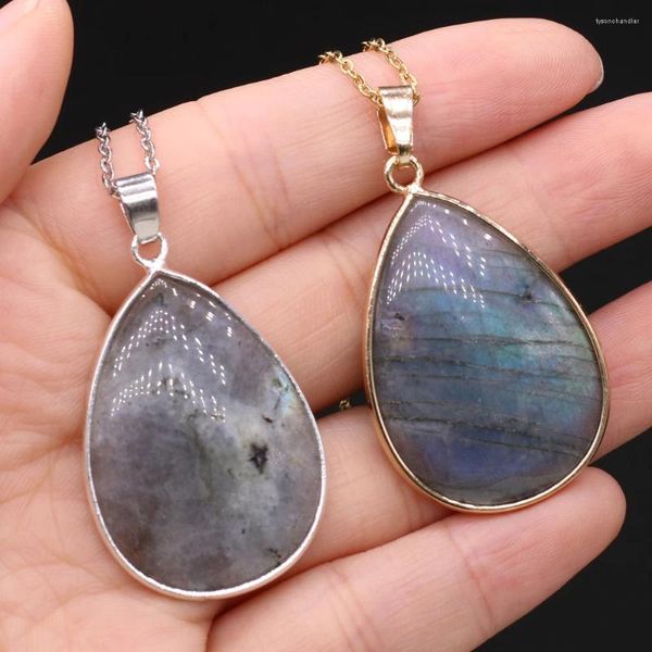 Collares colgantes Natural Flash Labradorite Collar Charms Forma de gota de agua Ágatas Piedra para joyería Regalo de fiesta 23x34mm