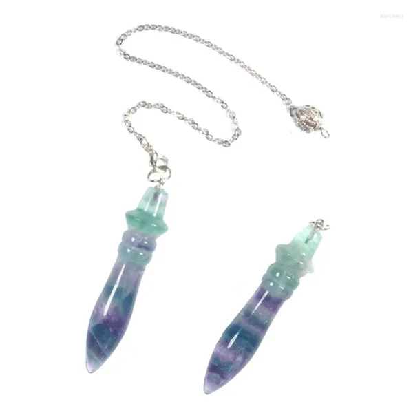 Pendentif Colliers Fluorite naturelle 7 Chakra Cristal Pierre Pendules pour la guérison Quartz Reiki Dowsing Divination Pendulum Pendulo Bijoux