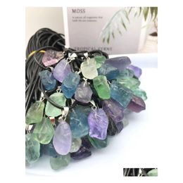 Pendentif Colliers Naturel Fluorite Cristal Collier Énergie Pierre Guérison Méditation Yoga Cadeau En Gros Drop Delivery Bijoux Pendentif Dh3Qm